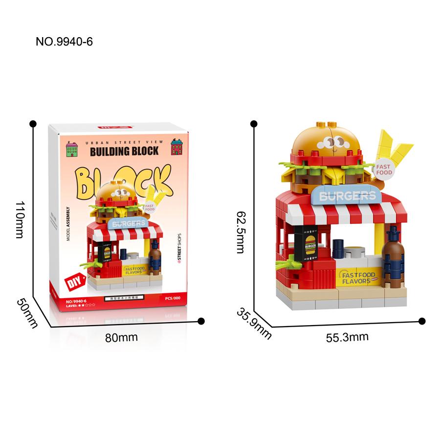 Non-Toxic Mini City Store Building Toys Fast Food Restaurant Street View Building Blocks Educational Toys Kids Gifts