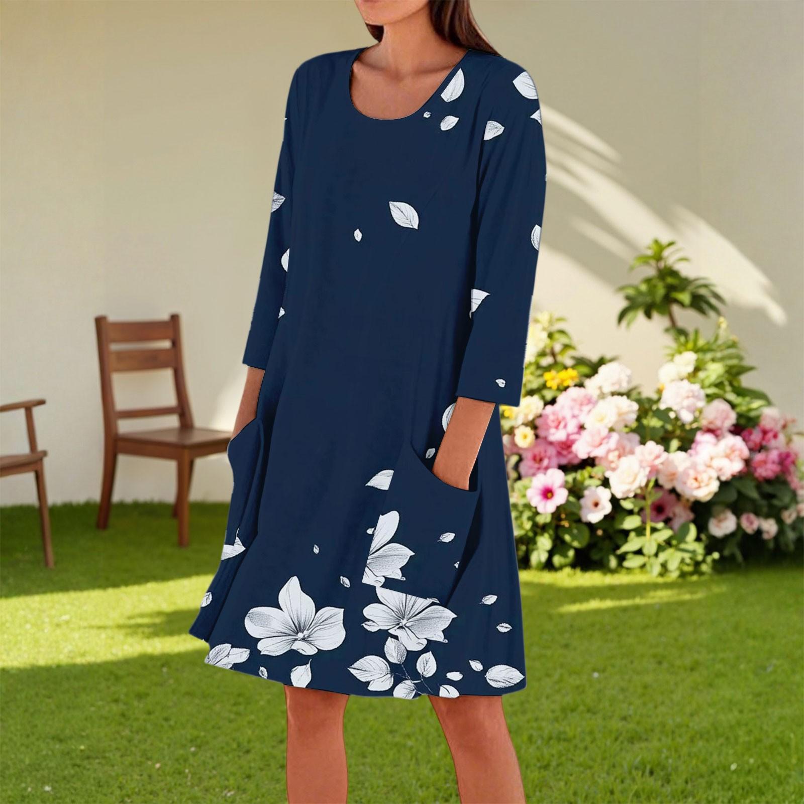 

Women s Fashion Casual Round Neck Three-quarter Sleeve Dress XXL