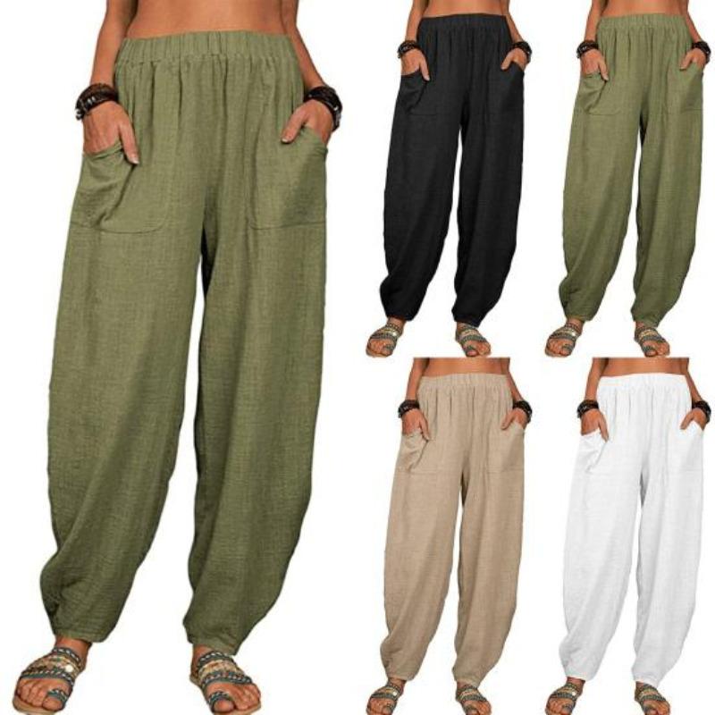 Haremshose, einfarbig, Taschen, Sommer-Temperament, locker sitzende Hose für den Strand