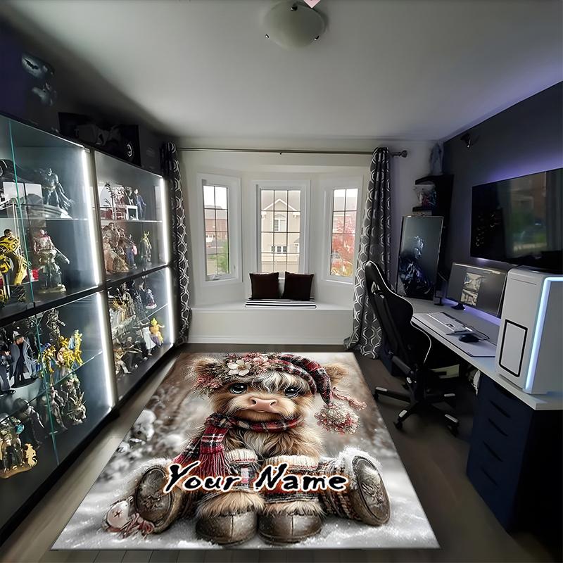 1PC Custom Name Winter Wonderland Critter Theme Floor Mat Ideal for Living Room, Game Rooms, Office, Bedroom,Floor Mat Playful Design