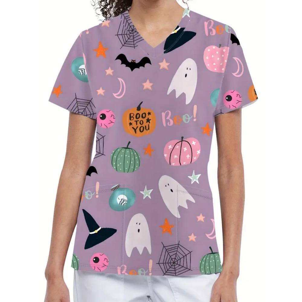 Uniforme Quirúrgico de Mujer para Halloween Estampados de Calabaza Estampado Feliz Escote en V Top de Enfermería Oferta Regalo para Personal Médico Uniforme Clínico