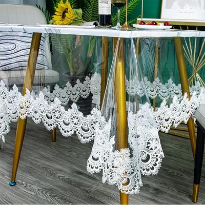 Lace Embroidered Pvc Tablecloth Waterproof Oil-Proof Rectangle Table Cloth Clear Transparent Dining Tables Cover Party Decor New