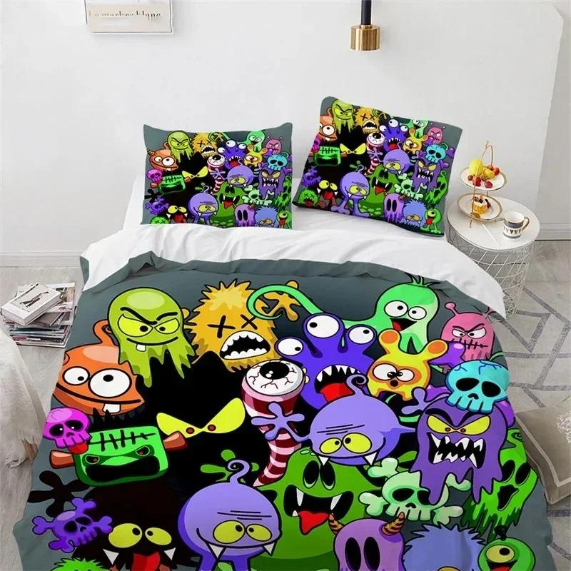 Carton Monster Lovely Funy Animal Beding Set Printed With Pilowcase Bed Soft Duvet Cover Soft Single Double Quen Super King-Sized Dimensionsd