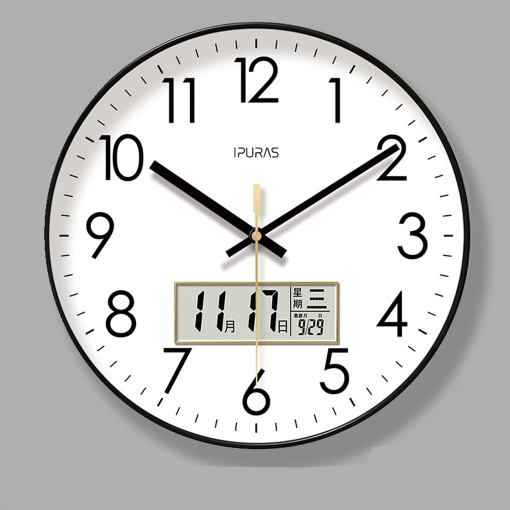 Round Silent Wall Clock For Living Room Decor Multi-functional Week And Calendar Display Clocks Wall