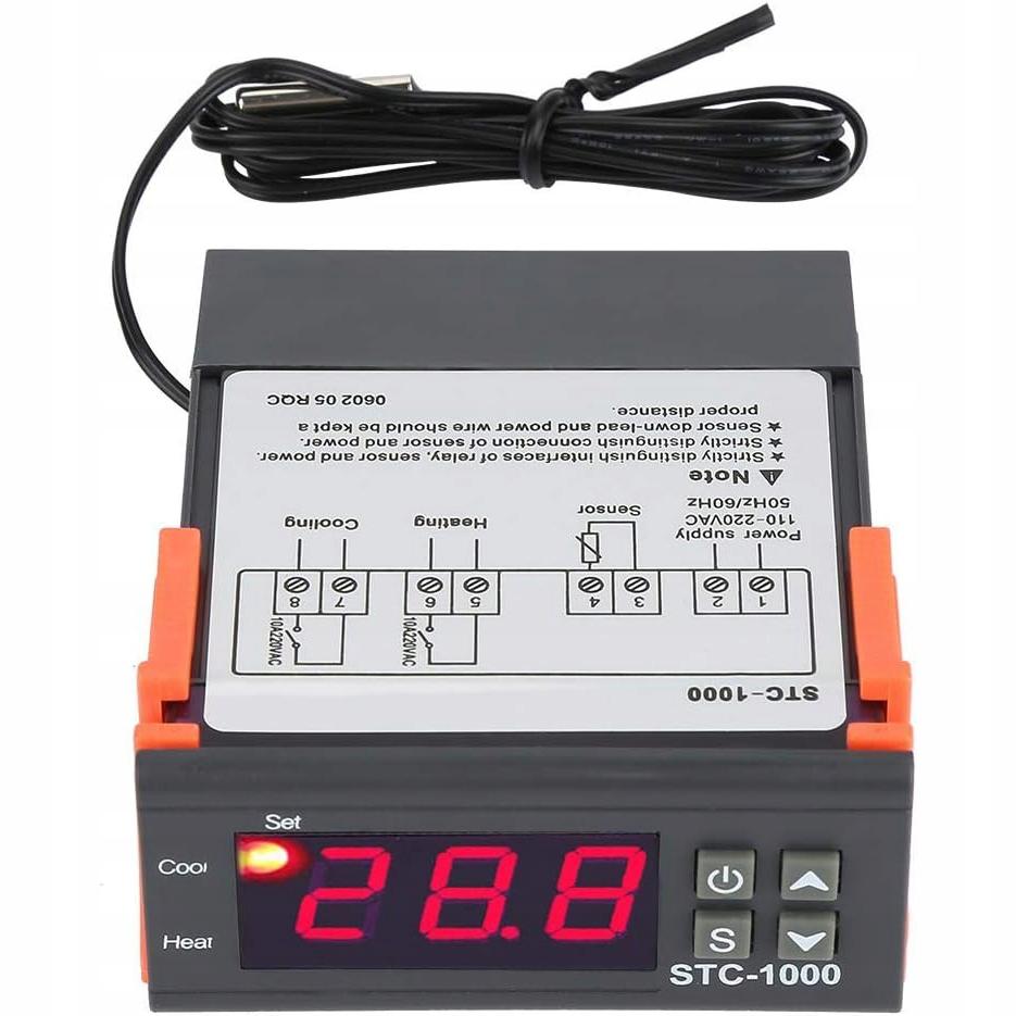 

Rosfix Termostat Regulator Temperatury STC-1000 – Zakres Temperatura -50°C do 110°C | Wodoszczelna Sonda 1m | Wyświetlacz LED