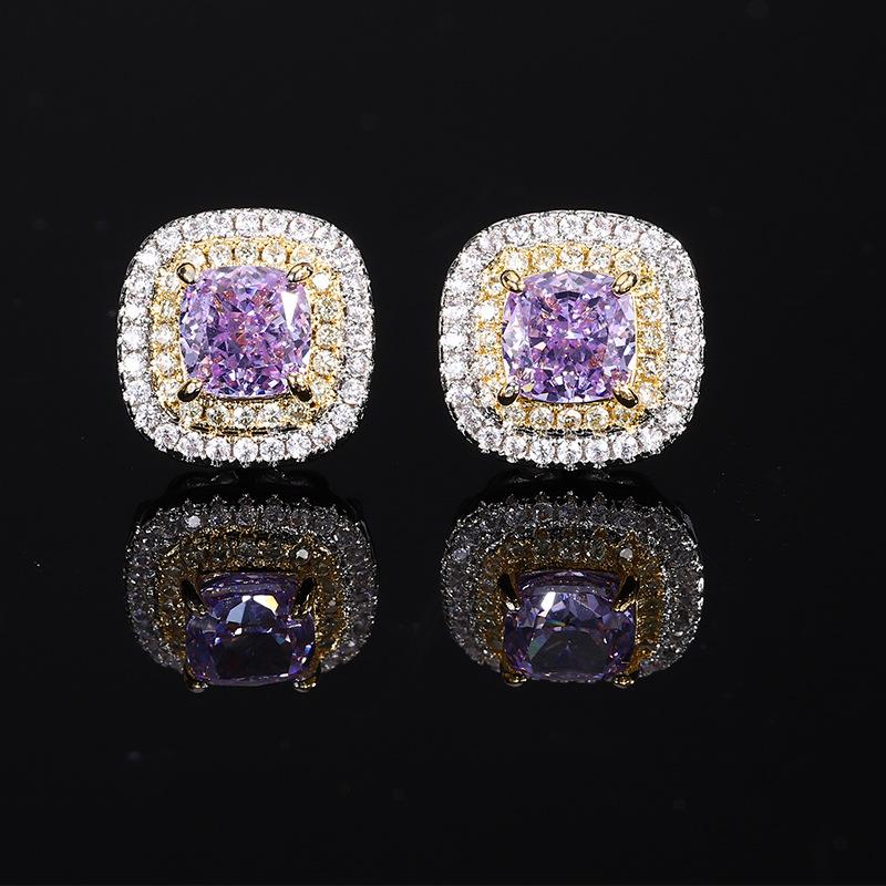 Autumn And Winter Jewelry Set High Carbon Diamond Ice Flower Cut Copper Inlaid Purple Diamond Set Main Stone 6 * 6