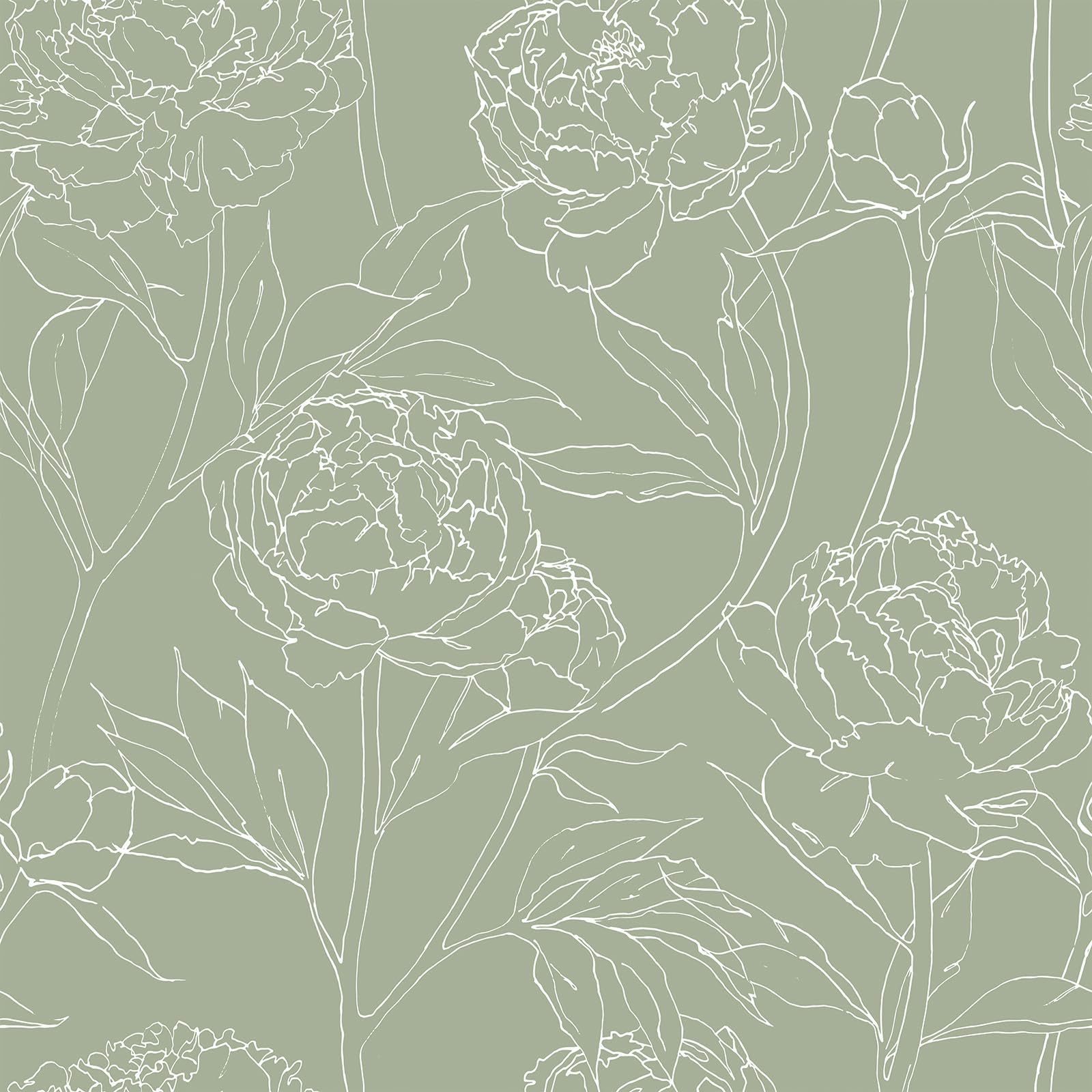 

VEELIKE Floral Wallpaper Removable Wall Simple Scandinavian Modern Floral Grid Pattern on Stain for Living DIY Sticker, Decal, Green, Peony, Style, зелений
