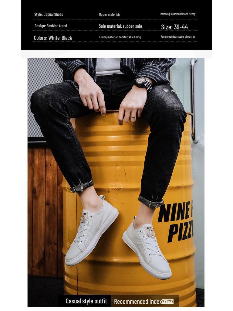 Men's Genuine Leather Sneakers - 2025 Korean Style Casual Versatile White & Black Shoes