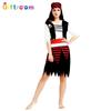 Adult Womens Trendy Red And Black Pirate Costume Dress Featuring Striking Skeleton Theme