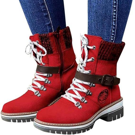 

Autumn and winter large size women s high-top long tube belt buckle wool mouth lace-up Martin boots boots 35