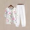 1116 New Women's Clothing Casual Crew Neck Five-Sleeve Top Digital Printing Women's Two-piece Set