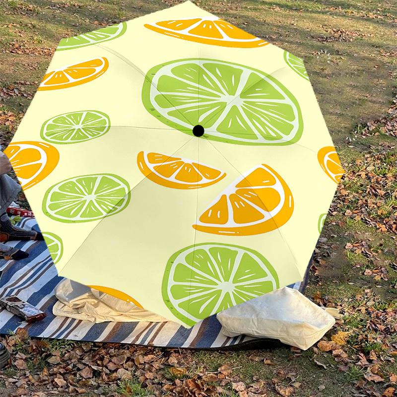 1PC Lemon Lime Automatic Open/Close Umbrella with Windproof, 8-Rib Sturdy Canopy, Durable Ribs, Fashionable Design, Outdoor Accessory, Fun Prin, Holid