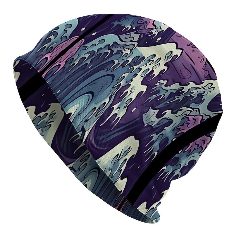 A Men'S Street Style Artistic Knit Cap Featuring a Bold Fantasy Wave Pattern, Made from Durable Knit Fabric, Offering a Comfortable And Stretchy Fit,
