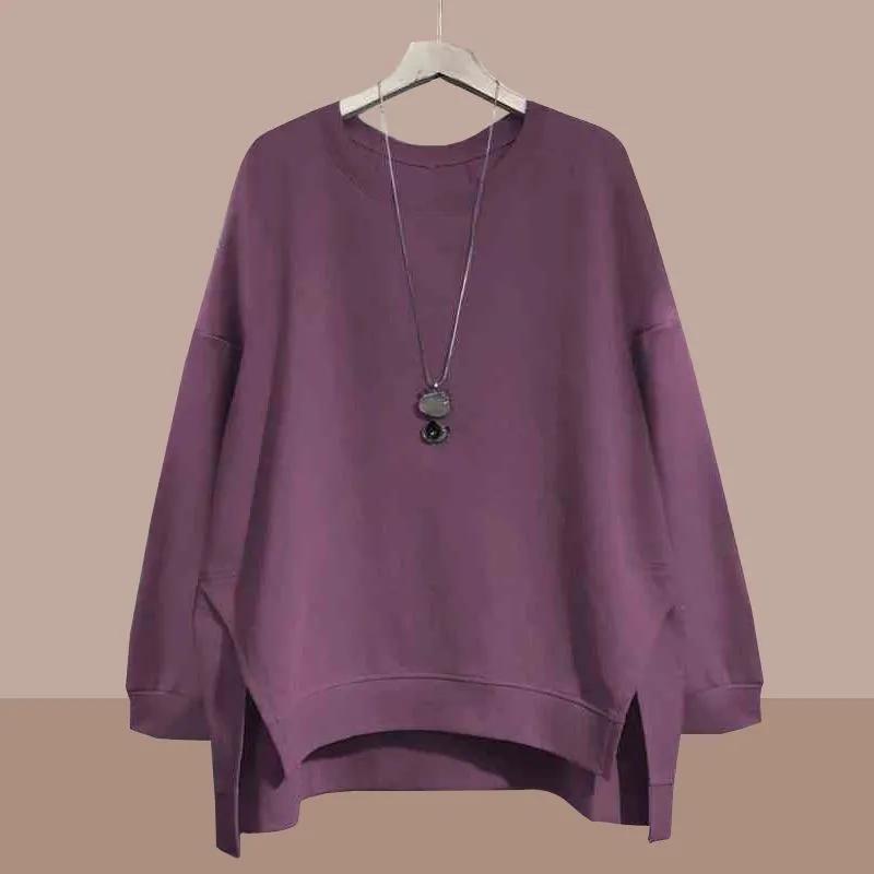 Women S Casual Loose Round Neck Long Sleeve Irregular Hem Sweatshirt L