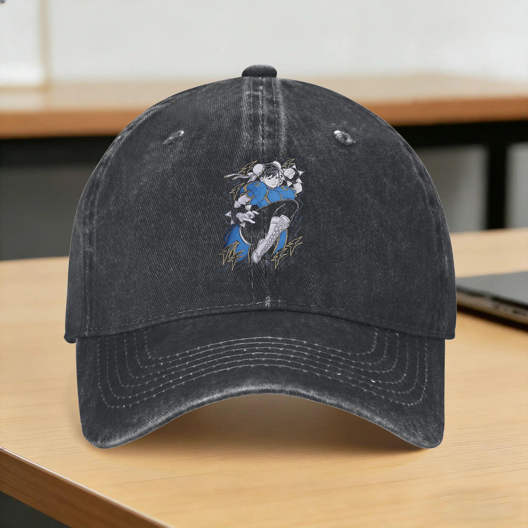 Game Fighter Chun Li Sun Baseball Cap  Fashion Unisex Women Washed Trucker Hat Sunscreen Design Running Hippie Baseball Caps Gift One Size