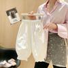 Summer Casual Ninth Pants For Boys Girls Thin Trendy Versatile Children Elastic Cuffed Lantern Pants Pure Color Simple Loose Kids Trousers