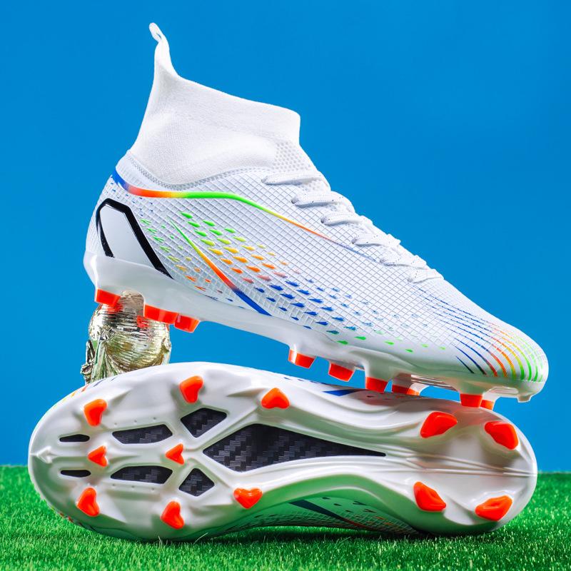High-top football shoes, men's and women's broken nail sneakers, genuine long nails, non-slip, adult fake grass professional football shoes