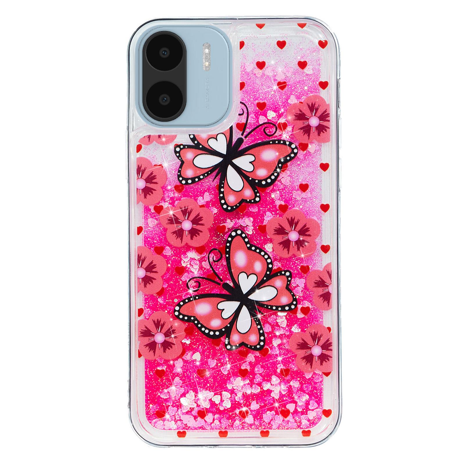 

For Xiaomi Redmi A1 4G/A2 4G Embossment Pattern Quicksand Phone Case Anti-scratch TPU Phone Cover Red Butterfly