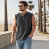 Men's Sleeveless Shirts, V Neck Breathable Shirts, Casual Summer Lightweight Pocket Top, Button Up Solid Color Stretchable Top for Summer