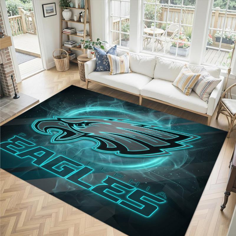 Philadelphia Eagles Design Kristall-Samt-Teppich Gemütlich Nicht?Rutschfester Teppich mit Aufdruck für Schlafzimmer Wohnzimmer Eingang