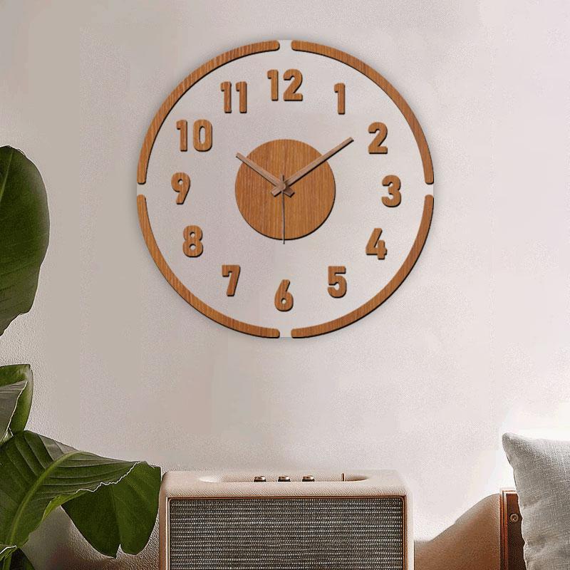 Minimalist Transparent Wood Grain Silent Wall Clock for Living Room Bedroom Kitchen Decorative Hanging Clock