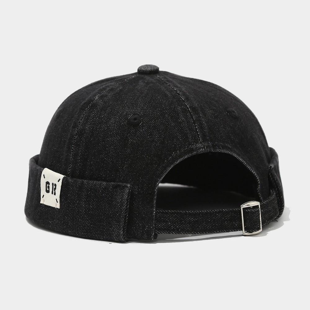 Outdoor Washed Denim Brimless Docker Cap Cotton Adjustable Vintage Dome Hat Solid Color Brimless Hat Boy Girls чёрный