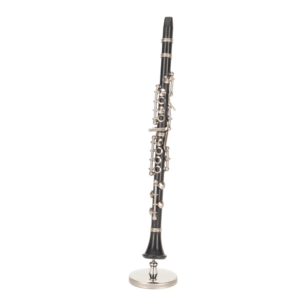 Miniature Clarinet Replica with Stand and Case Mini Musical Instrument Dollhouse Model Ornament 6.3 Inch