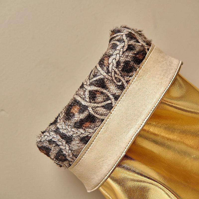 Gold Silber Keilabsatz Hai Stiefel Damen Umschlagbar Metallverschluss Dekor Weiches PU Kniehoch Absatz Stiefeletten Schuhe Spitze Zehenpartie Laufschuhe