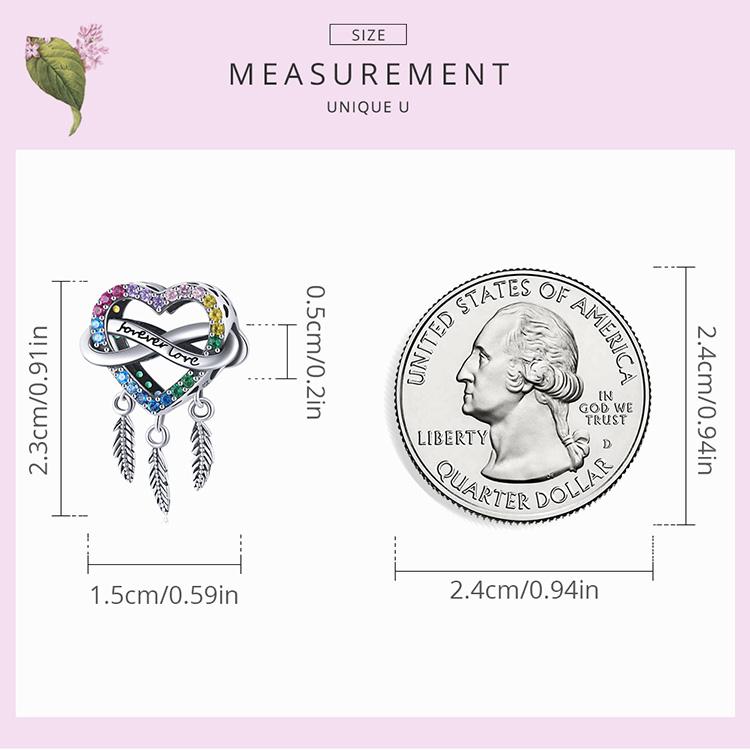 WOSTU Pave bunte Strasssteine Herzförmiger Traumfänger 925 Sterling Silber Charm Bead passend für Original Armband Armreif DIY Edlen Schmuck