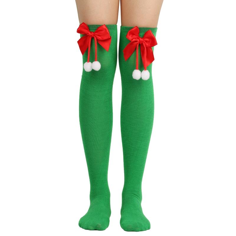 Striped Stockings For Women Over The Knee Long Socks Christmas Green Red Bowknot Long Socks Female Leg Stocking