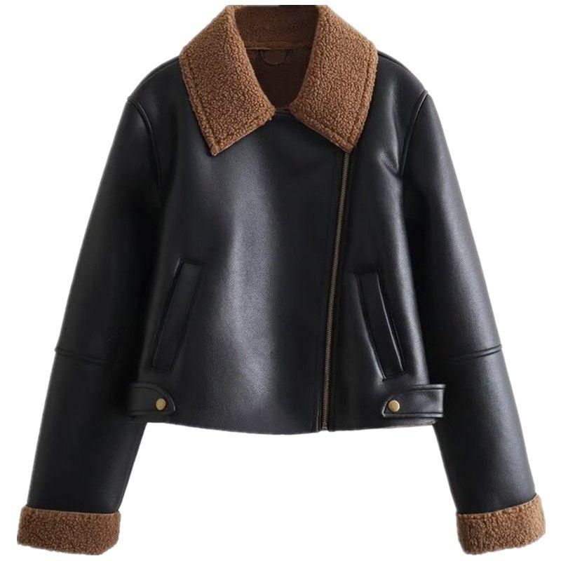 

Модный стиль 2023 Осень Новая женская одежда Легче всего сочетать Бархатная подкладка Мотоциклетная куртка Верхняя одежда 2949221 099 Black L