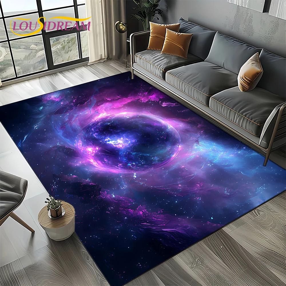 Universe Space Stars Black Hole Galaxy Earth Milky Way Carpet Rug for Living Room Bedroom Sofa Decoration,Non-slip Floor Mat
