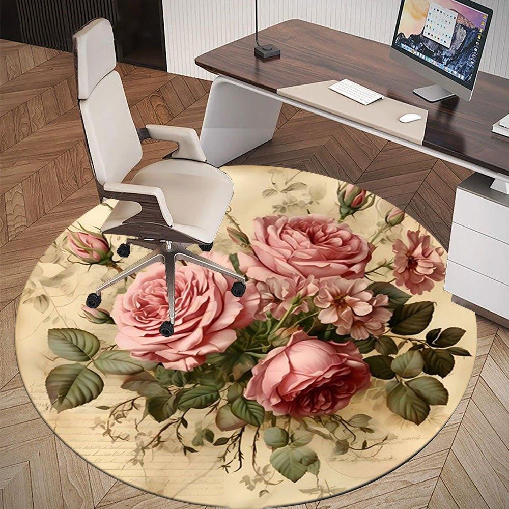 Vintage Pink Rose Bouquet Wall Art DecorRound Non-Slip Chair Mat Chair Carpet for Office Rugs for Office Decor Gift For Valentine's Day Mother's Day H