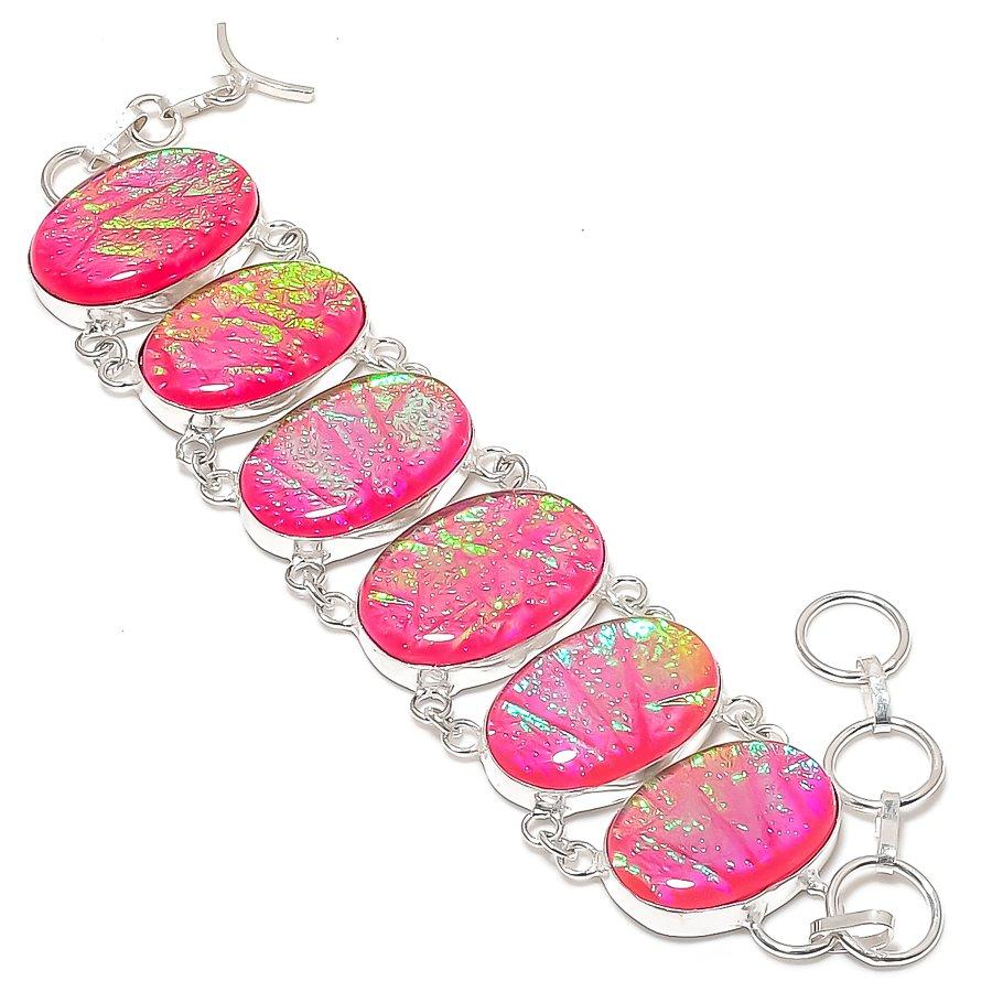 

Natural Pink Triplet Opal Gemstone 925 Sterling Silver Bracelet 7-8 O0p60