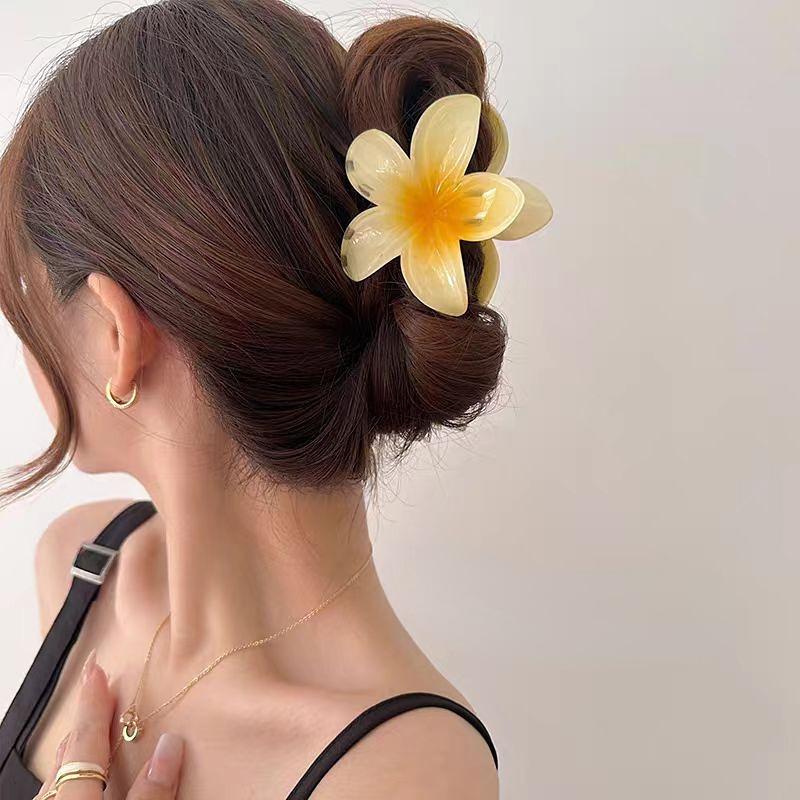 Gradient Plumeria Jelly Hairpin - Transparent, Trendy Back-of-Head Accessory for Women