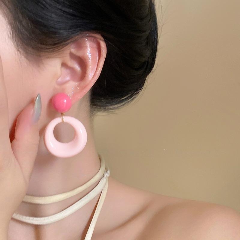 Dopamine Contrasting Color Circle Earrings Women's New Popular Niche Special Earrings Color Circle Exaggerated Earrings