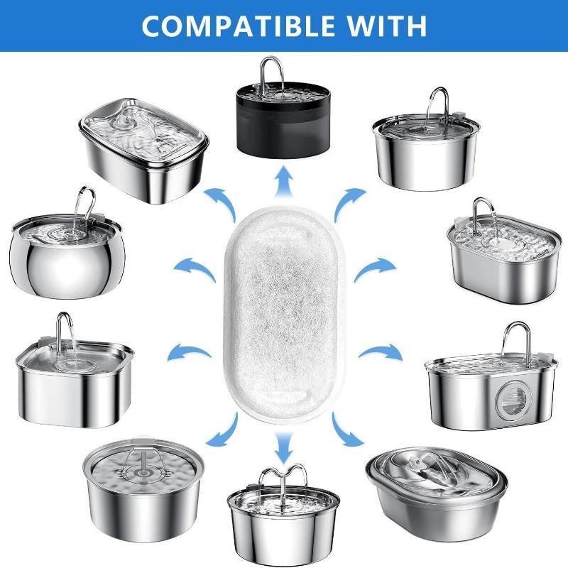 Pet Water Fountain Replacement Filters with Activated Carbon Sponge Pre Filters Compatible with Most Brand Pet Fountains
