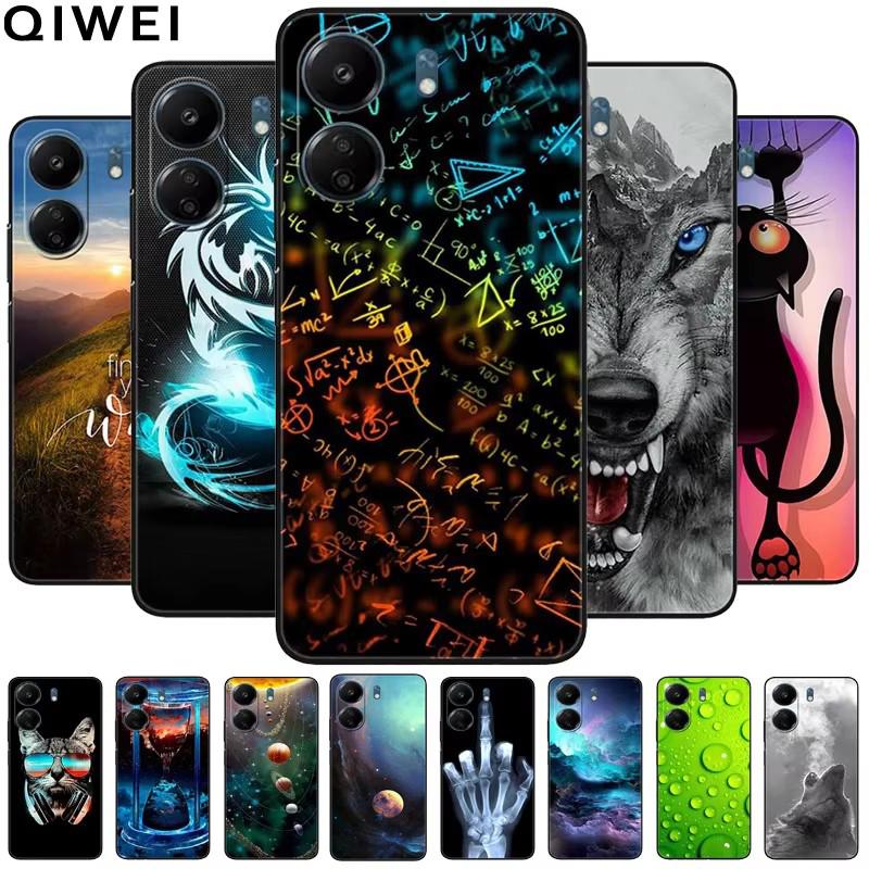 For Xiaomi Redmi 13C 4G Case Animals Painted Black Bumper Silicon TPU Coque for Redmi13C 4G 13 C Shockproof Covers Wolf Soft Bag