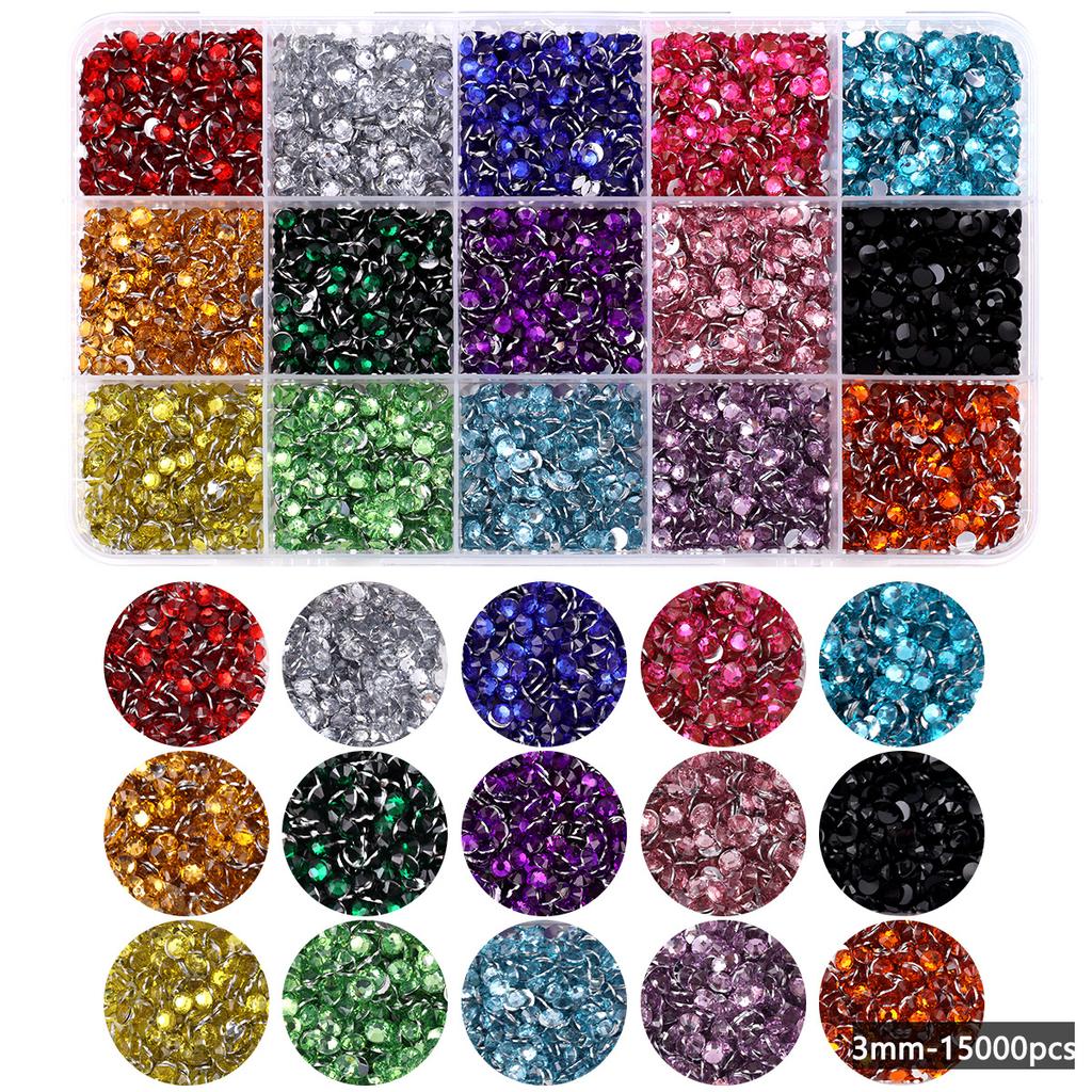 15-Kleur Hars Platte Bodem Boor, Kleur Ab Boor, Gemengde Kleur Acryl Boor, Handgemaakte Diy Sticker Boor, Grote Transparante Diamant Sieraden Set.