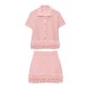 2025 Summer New Style Four-Color Optional Women's Fashion Suit Fringed Plaid Knitted Jacket & Fringed Skirt Suit