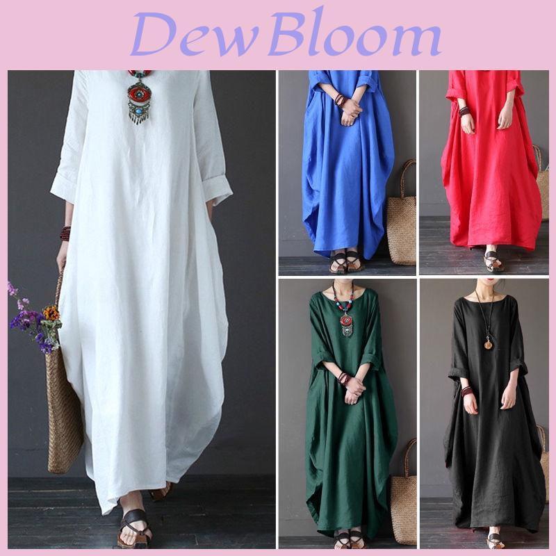 Premium Quality Usa Women Crew Neck Casual Cotton Baggy Oversized Maxi Dress For Effortless Style