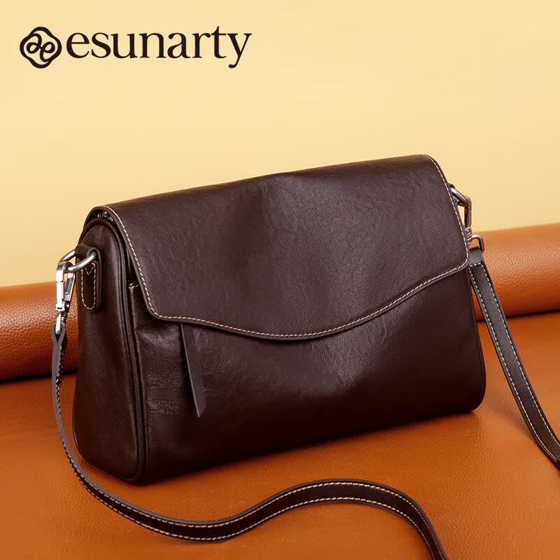 ESUNARTY 2026 Genuine Leather Crossbody Shoulder Bag шоколадный