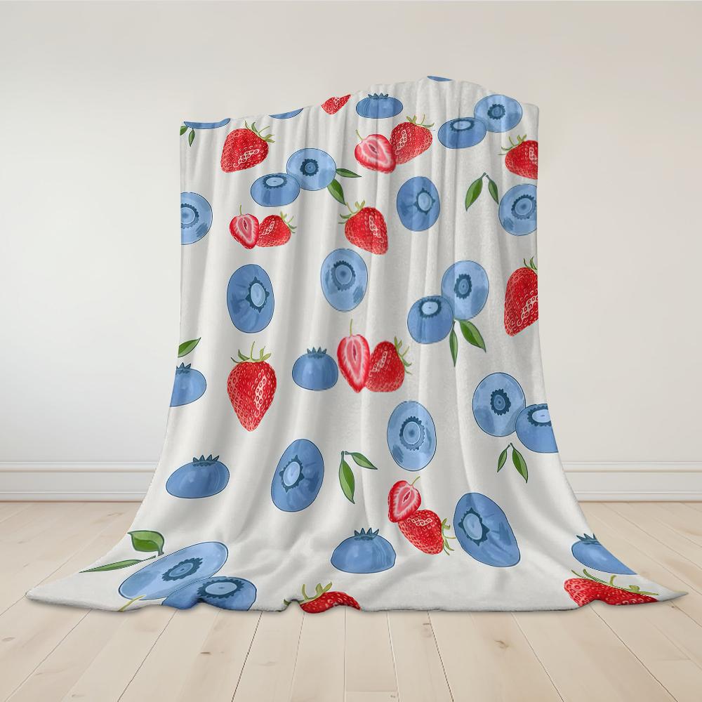 Fresh Strawberry & Blueberry Mix Flannel Blanket Warm Soft Halloween Christmas Couch Warm Cozy Decorative Decor For All Season