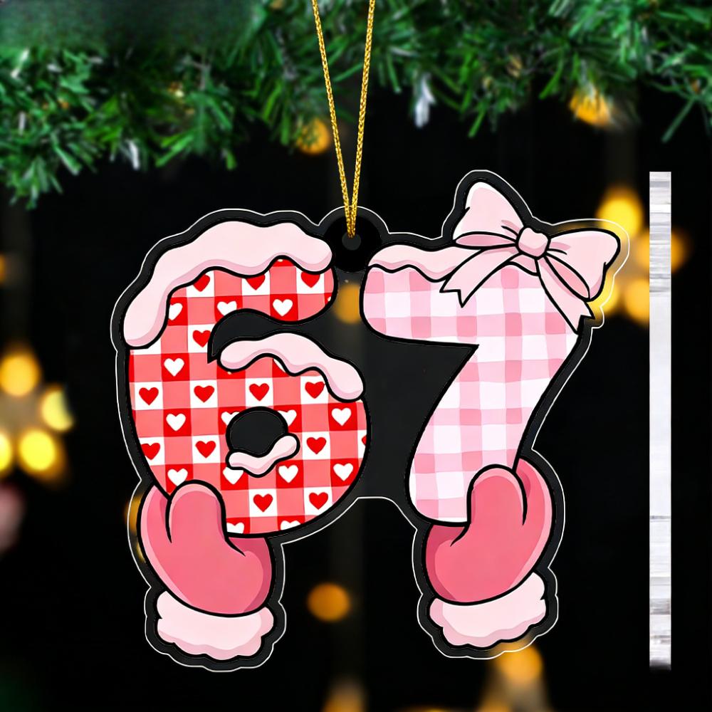 Valentine's Day 67 Number Acrylic Ornament - Transparent Pendants, Drops & Finials with 67 Pattern - Romantic 6 & 7 Couple Symbol 