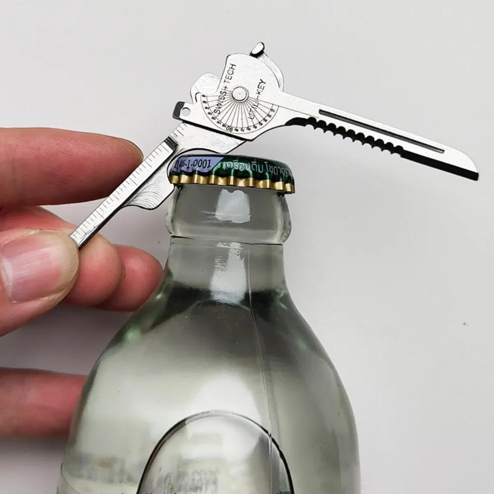 Portable Multi-Tool Keychain 8-in-1 Stainless Steel Survival Folding Tool Kit Multi-Function Design Folding Bottle Opener