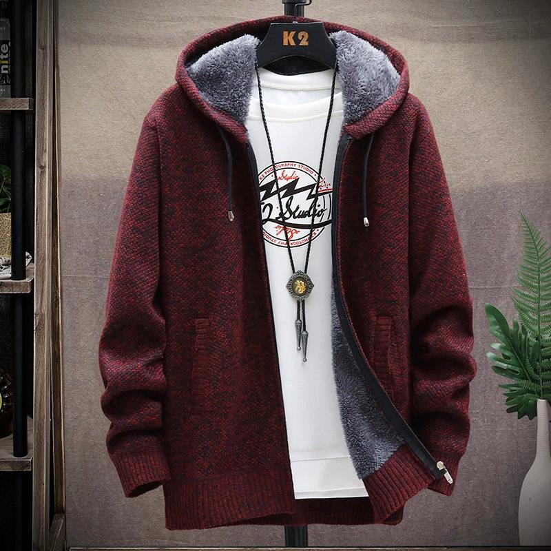 Classic Men's Knitted Sweater Cardigan Hooded Jackets Casual Streetwear Full Zip Cardigans Jackets Coat