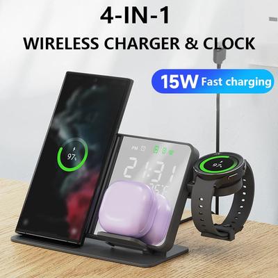 Bezdrátová nabíjecí stanice 3 v 1 pro Samsung Galaxy Watch 7 6 5 Pro pro Galaxy S24 S23 S22 S21 Rychlonabíjecí stanice Budík
