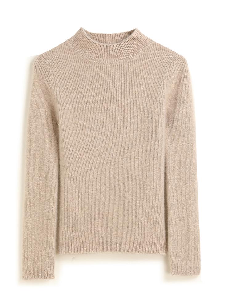 Women's Double-Strand Thickened Cashmere Sweater - Half-High Collar, Loose Fit, Autumn/Winter Pullover Knit Base Layer.