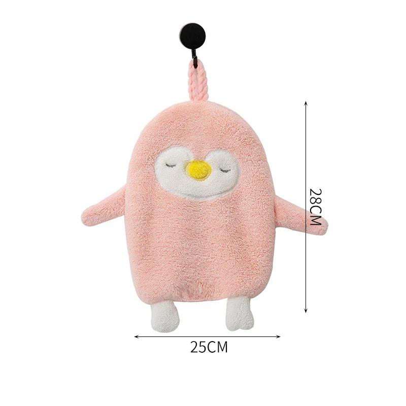 

Cartoon Penguin Hand Towel Cute Kids Bathing Towel Soft Coral Kitchen Towel Super Absorbent Handkerchief Bathroom Accessories рожевий