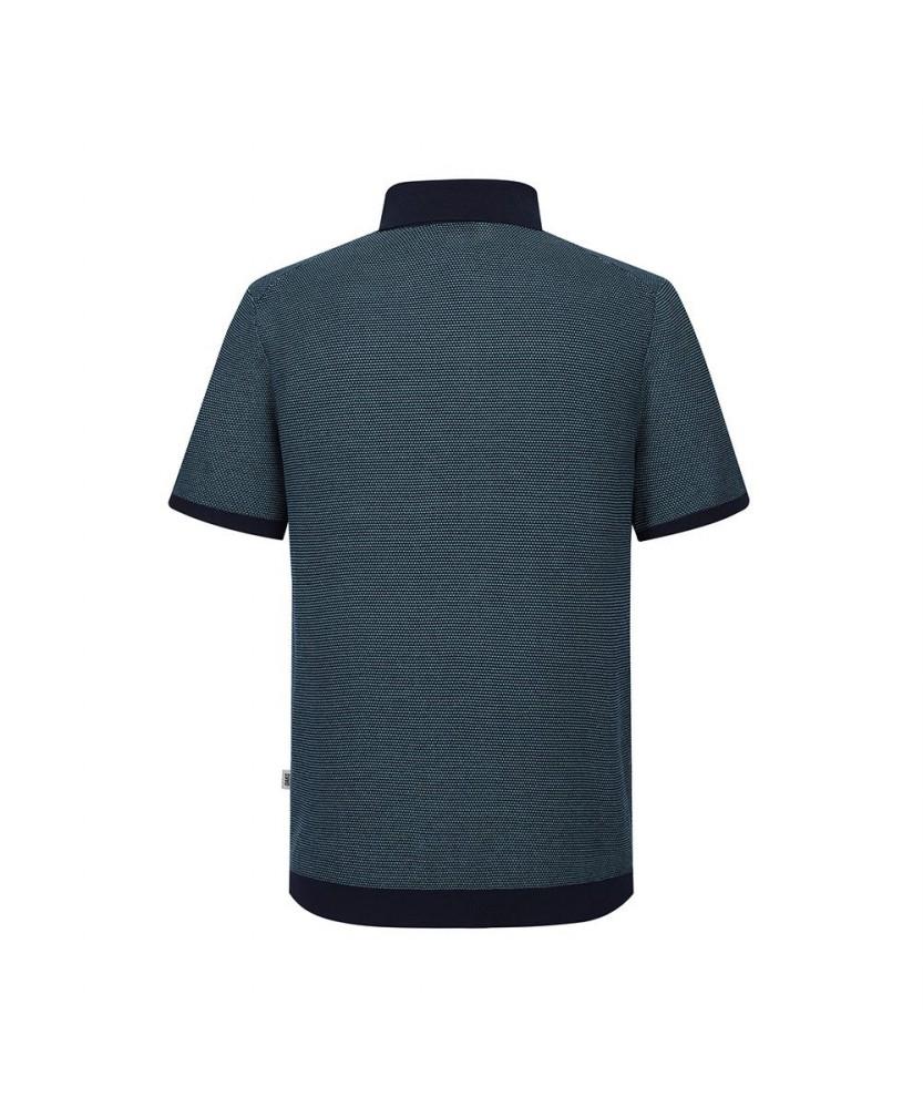 Dagseusyeocheu Two-Tone Jacquard Short Sleeve Collared Knit Navy_Dls1Swts105N1
